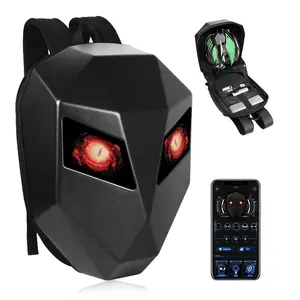 Cool Motorcycle Backpack, LED Programmable Knight Backpack, Hard Shell Laptop Bag, Motorcycle Riding Backpack Helmet Bag, Black
