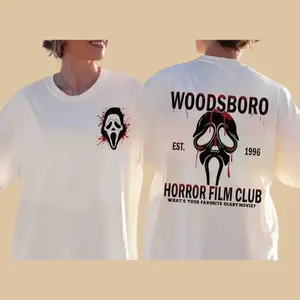 Woodsboro Film Club Sweatshirt Halloween Ghostface Vintage Tee Scary Movies T-Shirt Classic Fit 100% Cotton Durable Premium Quality Halloween Gift - Casual