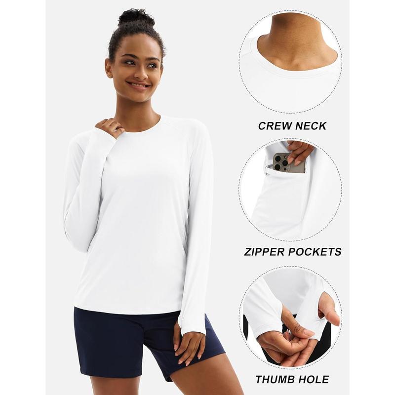 TACVASEN Long Sleeve Shirts for Women Workout Top UPF 80+ UV Protection Lightweight Rash Guard with Pocket Running Shirt