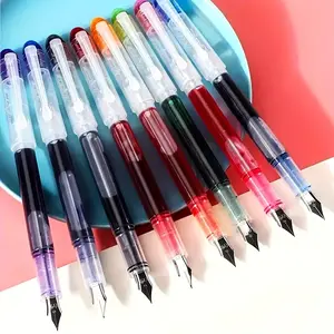 8-color Straight Liquid Fountain Pen, 8 Counts/set No Ink Bag Change Required Large Capacity Quick-drying Colors Pen, Ideal for Office and Student Use