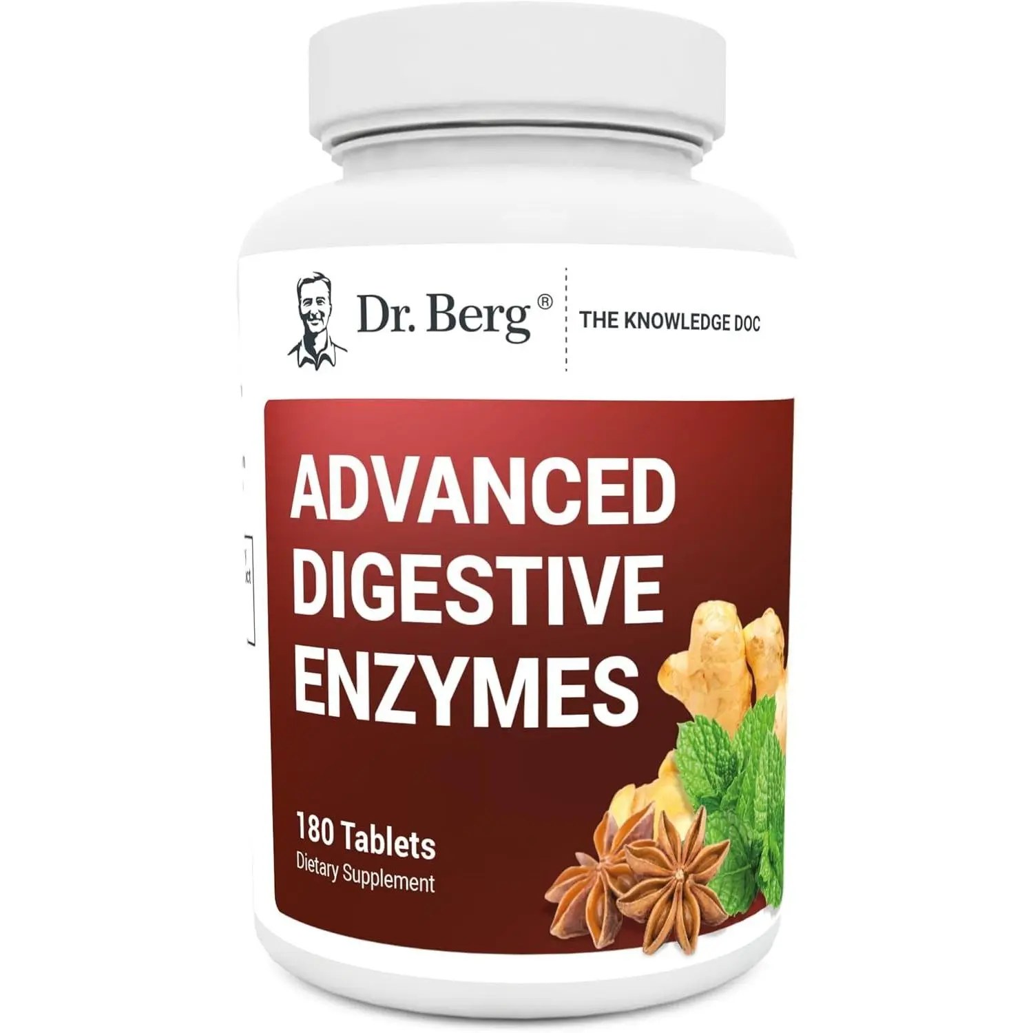 Advanced Digestive Enzymes with Apple Cider Vinegar - Includes Digestive Health Ingredients Like Betaine Hydrochloride (HCI), Ginger Root & Peppermint Leaf - 180 Tablets