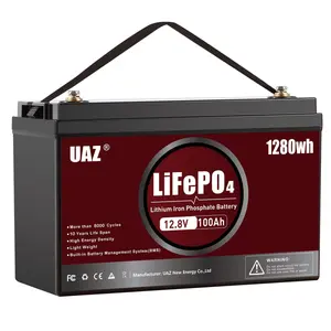UAZ 12V 100Ah LiFePO4 Battery 1280Wh Deep Cycle Marine Battery with 150A BMS Low & High Temp Protection Waterproof for Home Energy Storage RV Car Starting Power Supply Solar Trolling Motor Backup