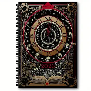 Elegant Gothic Vintage Planner Notebook, 2026 Monthly & Weekly Organizer with Moon Phase Calendar, Gold Design, 52 Week Planner, Spiral Bound Planner