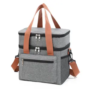 Handheld Shoulder Double Layered Thermal Insulation Picnic Bag Lunch Containers Black Blue Gray Khaki