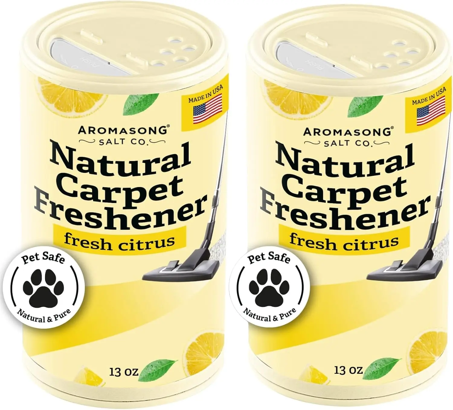 AROMASONG Household Carpet Deodorizer Powder (2-Pack, 13oz) – 100% Natural Citrus Freshener, Pet-Safe Vacuum Additive, Effective Odor Eliminator for Pet Urine & Strong Odors, Two Packs