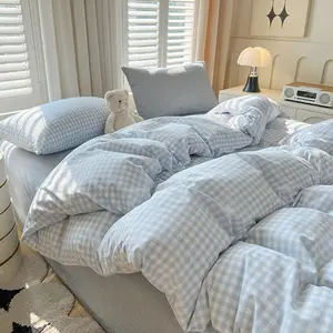 Gingham Duvet Cover Queen Size Blue White Plaid Checkered Comforter Cover 3 Pcs Soft Breathable Washed Microfiber Grid Farmhouse Bedding Set with Pillow Shams