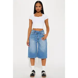 Take Whats Mine Crossover Denim Jorts - Medium Wash