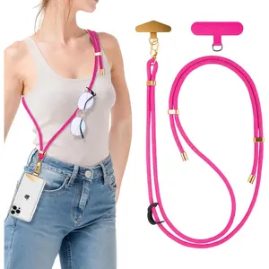 Crossbody Phone Lanyard Strap with 2 Tether Tabs (Nylon Pad + Metal Plate), Adjustable Cell Phone Lanyard