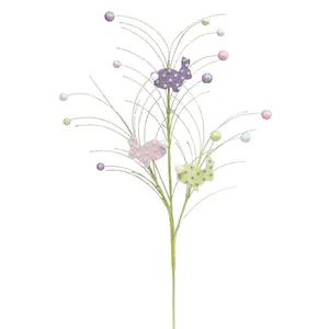 29" Glitter Rabbit, Ball & Twig Spray — Pink/Lavender/Yellow