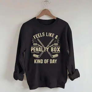 Feels Like a Penalty Box Kind of Day Hockey Sweatshirt & T-Shirt – Funny Ice Hockey Graphic Sweatshirt, Vintage Hockey Stick Design, Hockey Fan Gift, Cozy Unisex Sports Crewneck