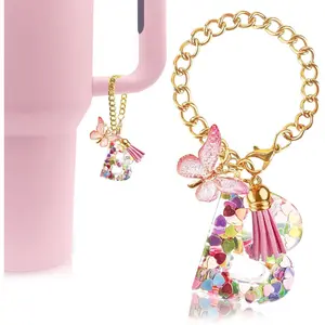 2pcs  Letter Charm Accessories for Stanley Cup with Handle, Cute Initial Letter  Keychain Handle Charm with Butterfly for Stanley Tumbler for Women Girls