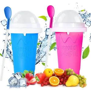2 PCS Slushy Cups, Quick Frozen Magic Slushie Cup, Reusable Slushy Maker Cup, Food Grade Silicone Slushie Maker, Modern Double Layer Slushie Maker Cup for Smoothies Drinks Milkshake & Ice Cream,  Portable Homemade Squeeze Slush Cup, Icee Slushie Machine