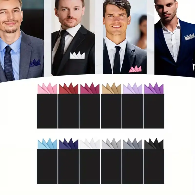 Men's 12-Pack Woven Polyester Prefolded Pocket Squares - Elegant Male Handkerchiefs for Formal, Casual, Anniversary, Indoor Occasions