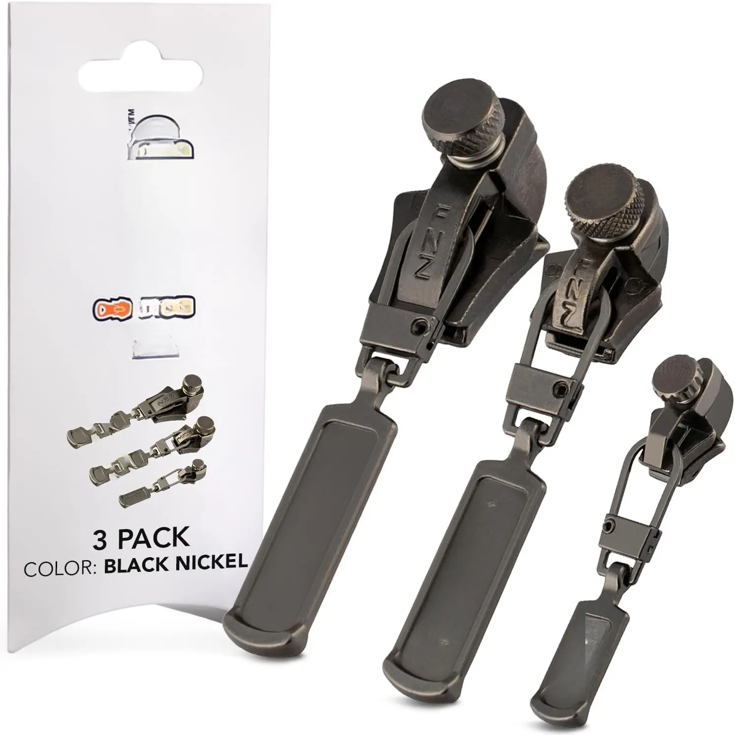 (Black Nickel 3 Pack S,M,L) - Universal Zipper Repair Kit for Jackets, Luggage, Bags - Backpack Zipper Replacement Repair Kit