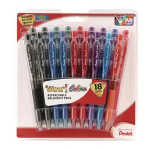 Pentel of America  Medium Point Retractable Ballpoint Pen, Assorted Color Ink - Pack of 18