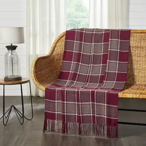 Exton Burgundy Tan Plaid Throw