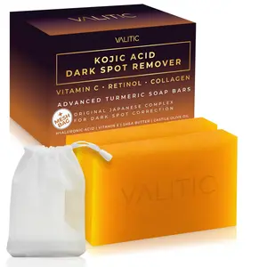 VALITIC Kojic Acid Dark Spot Remover Soap Bars with Vitamin C, Retinol, Collagen, Turmeric - Original Japanese Complex Infused with Hyaluronic Acid, Vitamin E, Shea Butter, Castile Olive Oil (2 Pack)