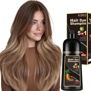 Light Brown  5-in-1 Hair Dye Shampoo, Herbal Gray Coverage Hair Color with Ginseng Extract, Long-Lasting Natural Hair Coloring, Easy Home Use for Women & Men, Mother’s Day Gift