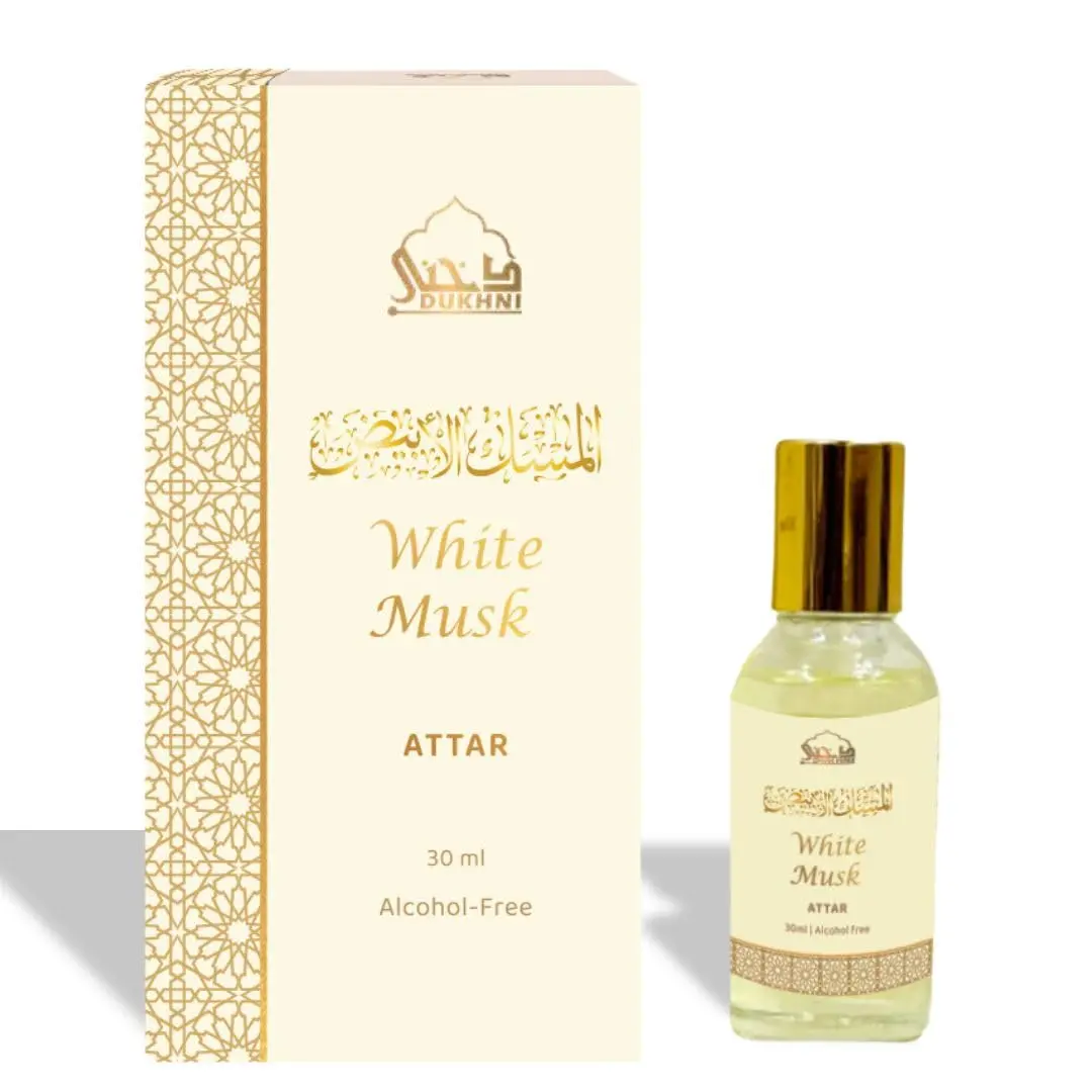 Dukhni White Musk Attar Oil - 30ml Single Item 30 ml Bottle Unisex Arabic Alcohol-Free Mild Scent Roll-On Perfume, Vegan Islamic Fragrance for Eid, Ramadan Gifts, Adults