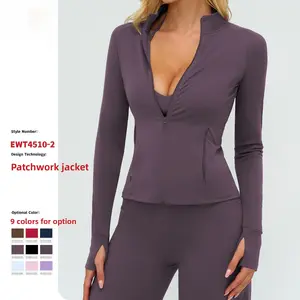 Women's Yoga Jacket Long Sleeve Full Zip Workout Top with Pockets - High-Compression Fitted Athletic Wear for Pilates, Running, Gym & Lounge - Breathable Moisture-Wicking Stretch Outerwear cold weather outdoor sport usa flag design private edition denim c