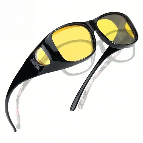 Men's Lightweight Side Shield Sunglasses, UV400 Anti-Glare Yellow Lens, Wind-Block for Driving, Fishing