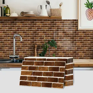 6/12/18/24/36/48 Pcs Classic Brown Orange Marble Wall Stickers, Self-Adhesive Detachable Vinyl Wallpaper, Home Decoration Wall Stickers, Bathroom Waterproof Stickers, Kitchen Oil Resistant Ceramic Tile Stickers, Peel And Stick Wallpaper Designs