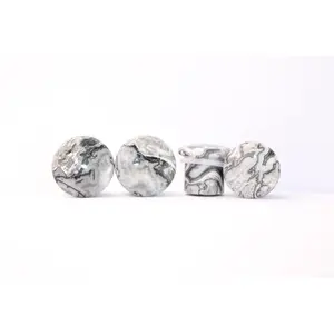 Wave Jasper Single Flared Plugs Pair - Gray and White Marbled Gauges
