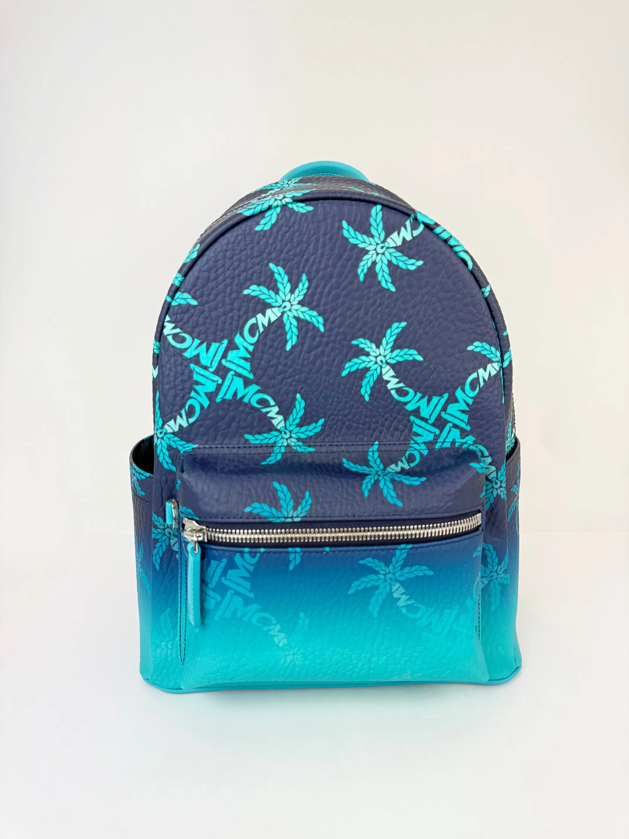 Pre-owned MCM Canvas Backpacks Stark Ceramic Blue Gradation Palm Backpack