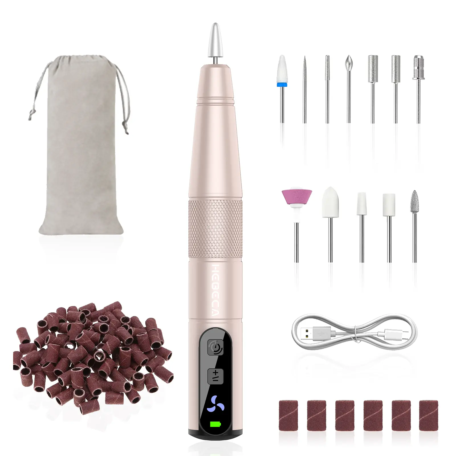 HEBACA Cordless Nail Drill Set, Electric Nail Files and Buffers Drill Nails for Natural or Acrylic Gel Nails - Rechargeable Nail File Nail Drill Machine Manicure Nail Dremel Kit Cutics