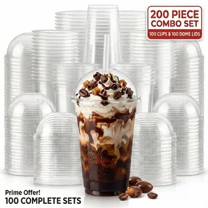 200-Piece Bulk Value Pack 16oz Clear Plastic Cups with Lids, 100 Set Cost-Effective Cold Beverage Drinking Cups, Stackable Space-Saving To-Go Combo for Cafes, Food Trucks, Large Scale Holiday Events & Catering