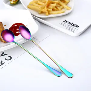 Rainbow Plated Stainless Steel Ice Spoon, Trendy TikTok Kitchen Gadget, Durable Scoop for Ice Cream & Frozen Treats-MM1