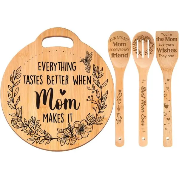 Birthday Gifts for Mom – Personalized Engraved Bamboo Cutting Board Set, Unique Mother Birthday Gift from Daughter & Son | Mother’s Day, Christmas & Holiday Gift for Mom | Home Kitchen Decor