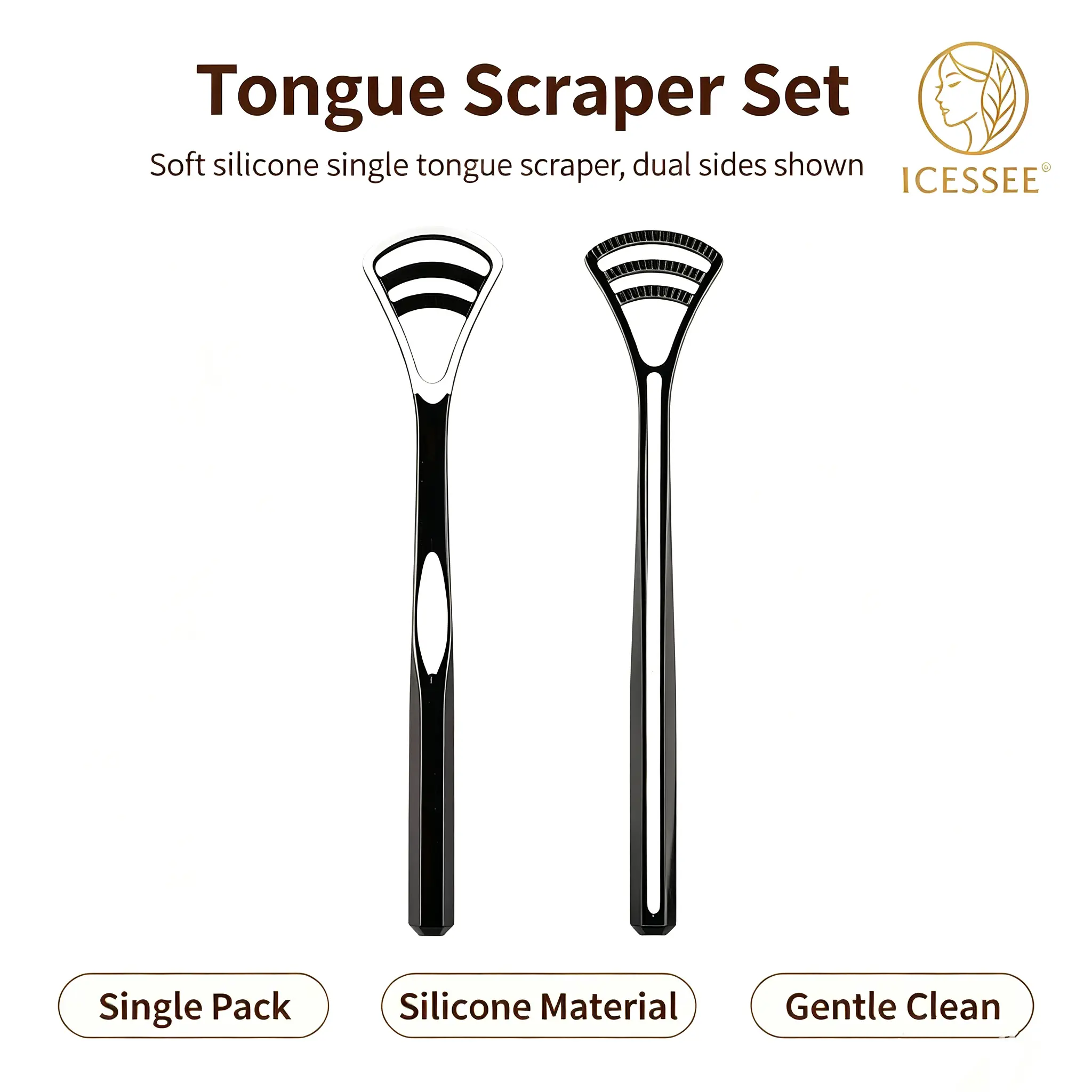ICESEE Double-Sided Soft Silicone Tongue Scraper (6 Pack, Assorted Colors) - Sensitive, Gentle, Lightweight Oral & Mouth Care Tool for Daily Fresh Breath & Reduced Gag Reflex