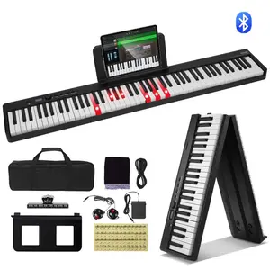 VEVOR 61 Key Folding Keyboard Piano, Bluetooth MIDI, Portable Electronic Digital Foldable Piano with Sustain Pedal Touch Sensitive Lighted Keys Bag, Rechargeable for Beginners Teens Adults, BlackVEVOR Super Brand Day