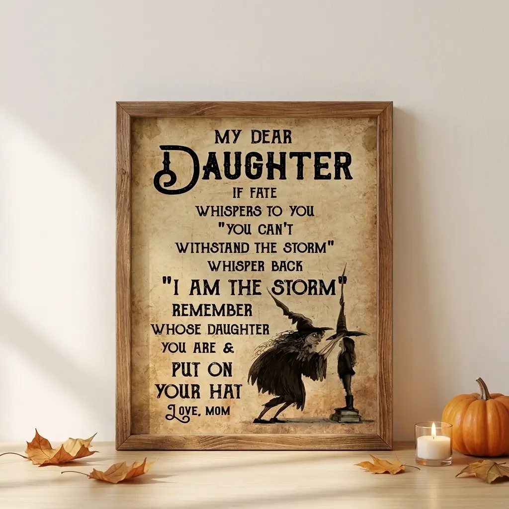 Halloween Gift for Daughter, My Dear Daughter Wooden Sign, I Am The Storm Witch Quote, Vintage Gothic Decor from Mom