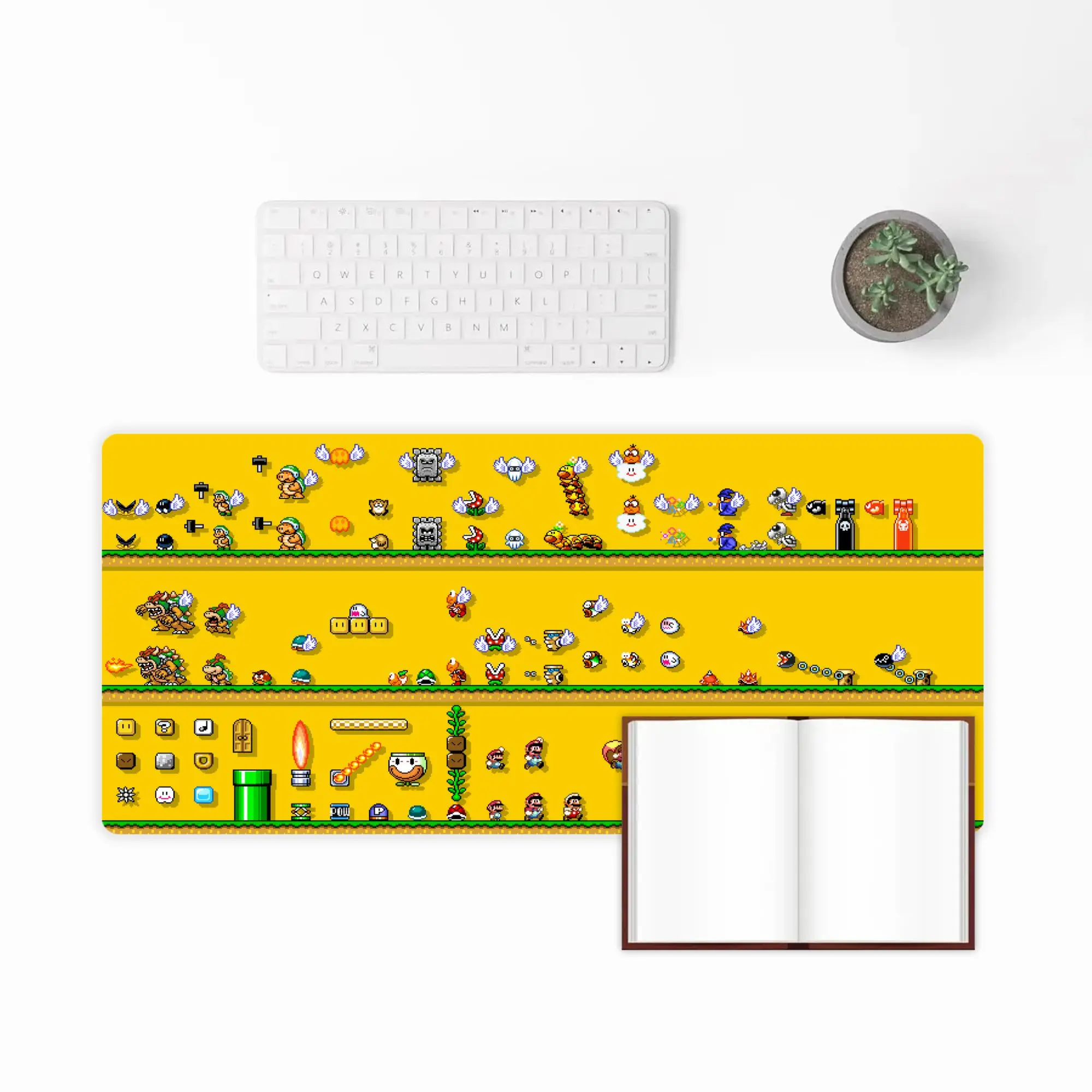 Retro Super M Game Pixel Scene Extra  Large Desk Pad, Anti-Slip Rubber Base Gaming Mouse Pad for Computer Office 31.5x15.75in