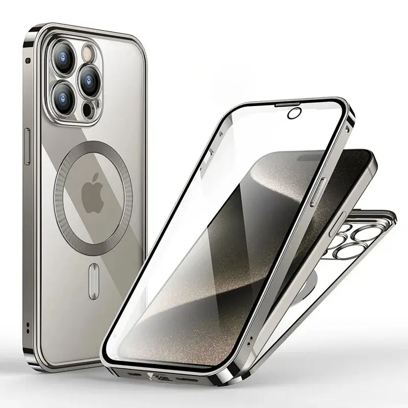 Aluminum Alloy Frame Protective Case ,For iPhone 17 16 15 14Pro Max Magnetic Galaxy Wireless Charging HD Full Screen Protective Box