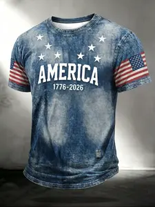 American Vintage Sports Jersey T-Shirt, Usa Flag T-Shirt, Distressed Denim Style, Loose Fit Star Print, Retro Streetwear Top