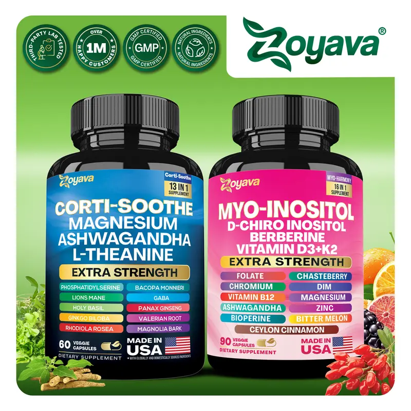 Soothe & Smooth Bundle - Zoyava Cortisol and Myo-Inositol All-in-One Dietary Supplement - Multivitamin Combo with Extra Strength Ingredients for Fitness & Healthcare - MADE IN USA