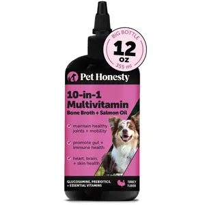 Pet Honesty Multivitamin 10-in-1 Liquid Supplement for Dogs with Glucosamine, Prebiotics + Salmon Oil, Joints, Heart, Skin & Gut Health, Chicken 12 oz