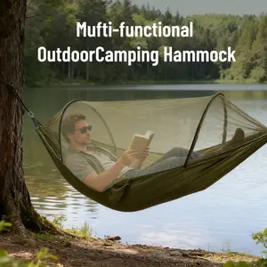Three-in-one double-person camping hammock with mosquito net & sunshade, durable and portable, suitable for hiking, patio exploration, and garden relaxation - lightweight and durable design, suitable for camping, backpacking, camping, mountain climbing, a