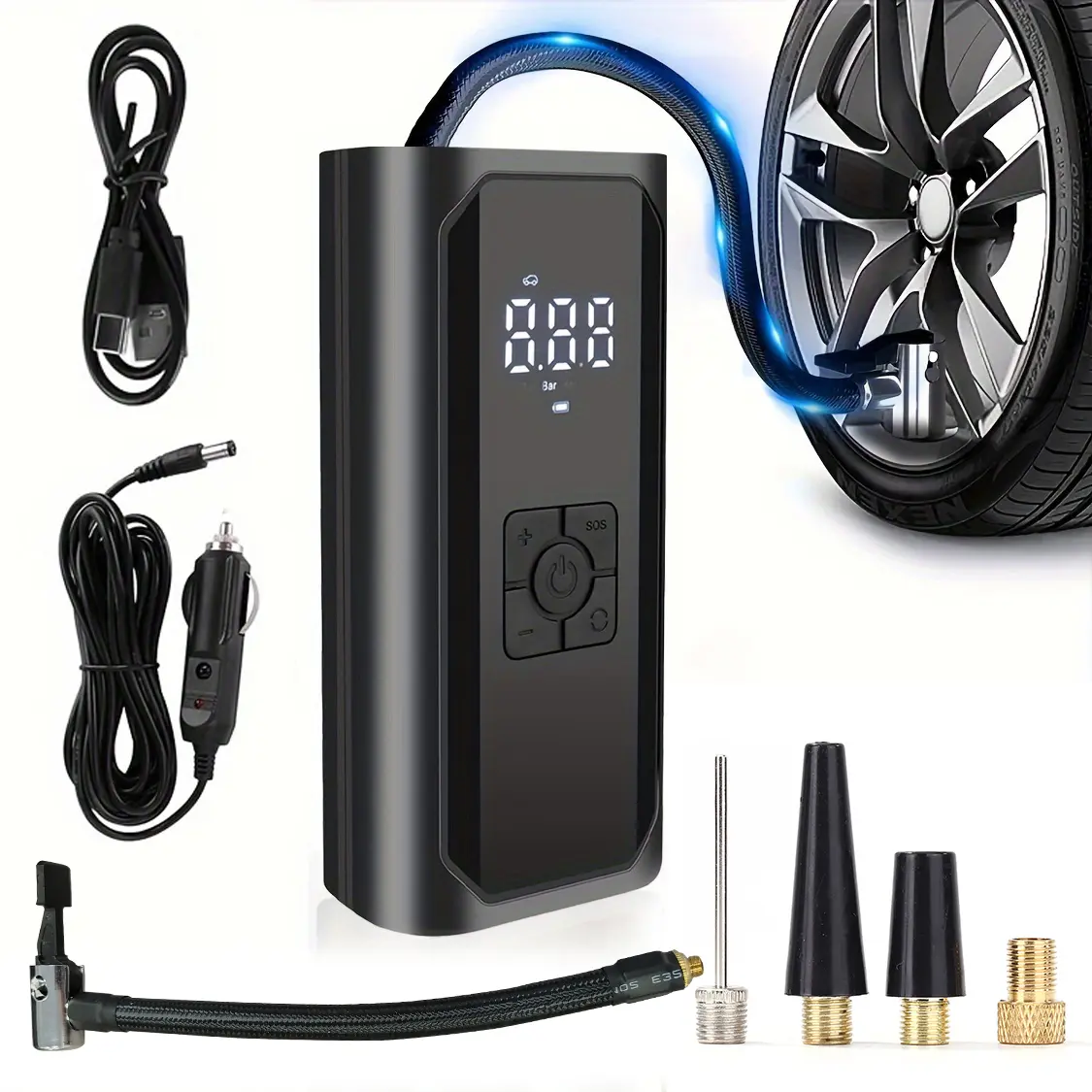 Handheld Portable Tire Inflator Air Compressor - 150PSI, 4500mAh Battery, 2X Faster Inflation, Digital Pressure Gauge, Dual Screen, Auto Shut-Off, Multi-Mode Portable Pumps for Vehicle Emergency, Car Bike Use