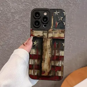 Retro American Flag Cross Phone Case, Stylish Durable Shockproof TPU Cover Compatible with iPhone 17 16 E 15 14 Plus 13 12 11 Pro Max