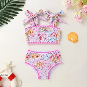 Toddler Girls Two Pieces Swimsuit Color Block Stripe Swimwear Summer Beach Bathing Suit 18M-5T