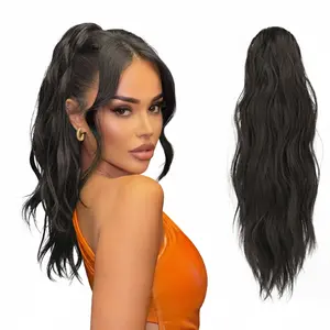 Ponytail Extensions, Long Claw Clip in Ponytail Hairpiece Synthetic Pony Tails Hair Piece Natural Wavy Hairpieces for Women, 20 inch Black Brown