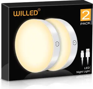 3000K Dimmable Touch Lights, Battery Rechargeable Tap Lights, Magnet Stick on Closet Light, Portable LED Puck Night Lights for Cabinet, Wardrobe, Counter, Kitchen, Bedroom (2 Pack)