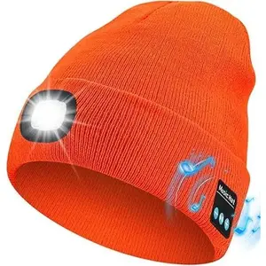 Bluetooth Beanie with a Light, Unisex USB Rechargeable 4 LED Fashlight Hat with Cordless Headphones, Unique Christmas Birthday Gifts for Men Him Husband Teen Black