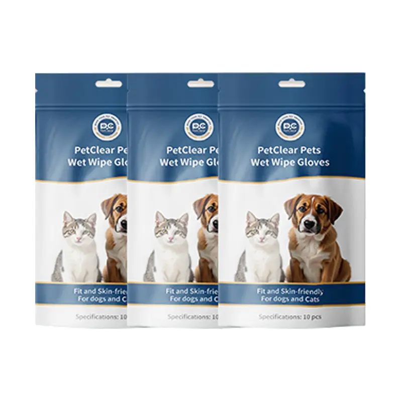 PetClear Hypoallergenic Thickened Pet Grooming Wipes - Skin-friendly Wet Wipe Gloves for Dogs & Cats - 10 Pcs per Pack Pet Cleaning Gloves
