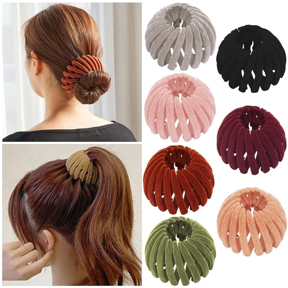 Bohemian Style Bird Nest Magic Hair Clips Set, Elegant Hollow-Out Round Plastic Hair Bun Accessories for Women, with Wedding Festival Hair Decor, Curly Hair Bun, Fashionable Hair Accessories