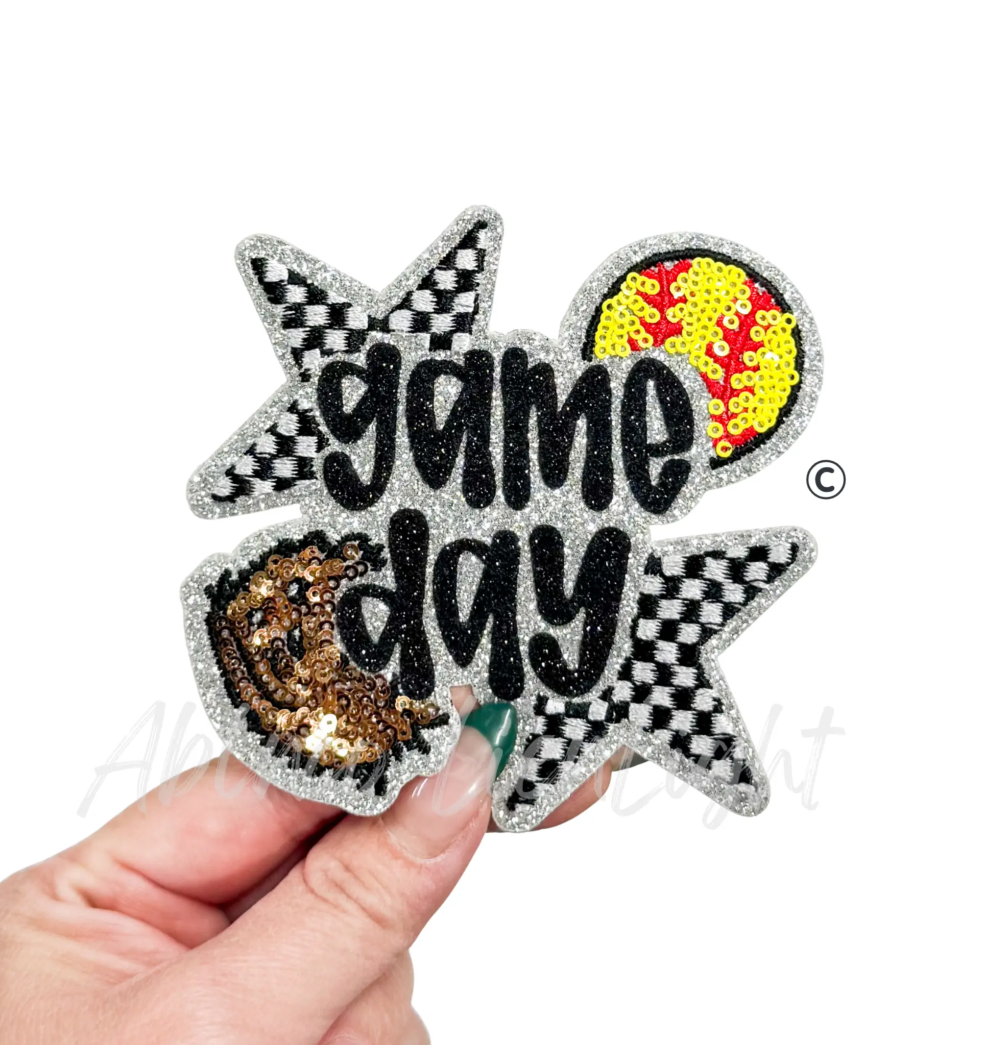 Softball Game Day Checkered Star Sequin Patch - Small